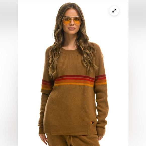 Aviator Nation Sweaters - 76-$449 NWT Aviator Nation RAINBOW STRIPE UNISEX CASHMERE SWEATER BUTTERSCOTCH